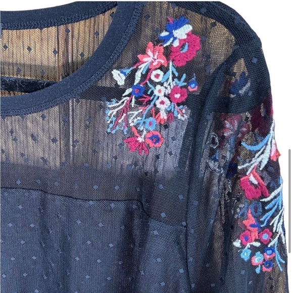 Lane Bryant Mesh Embroidered Black Blouse Sz 26/28 - Picture 7 of 16